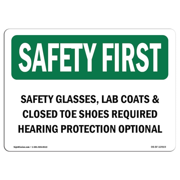 Signmission OSHA Sign, Glasses Lab Coats & Closed Toe Shoes, 14in X 10in Rigid Plastic, 14" W, 10" H, Landscape OS-SF-P-1014-L-10919 - main
